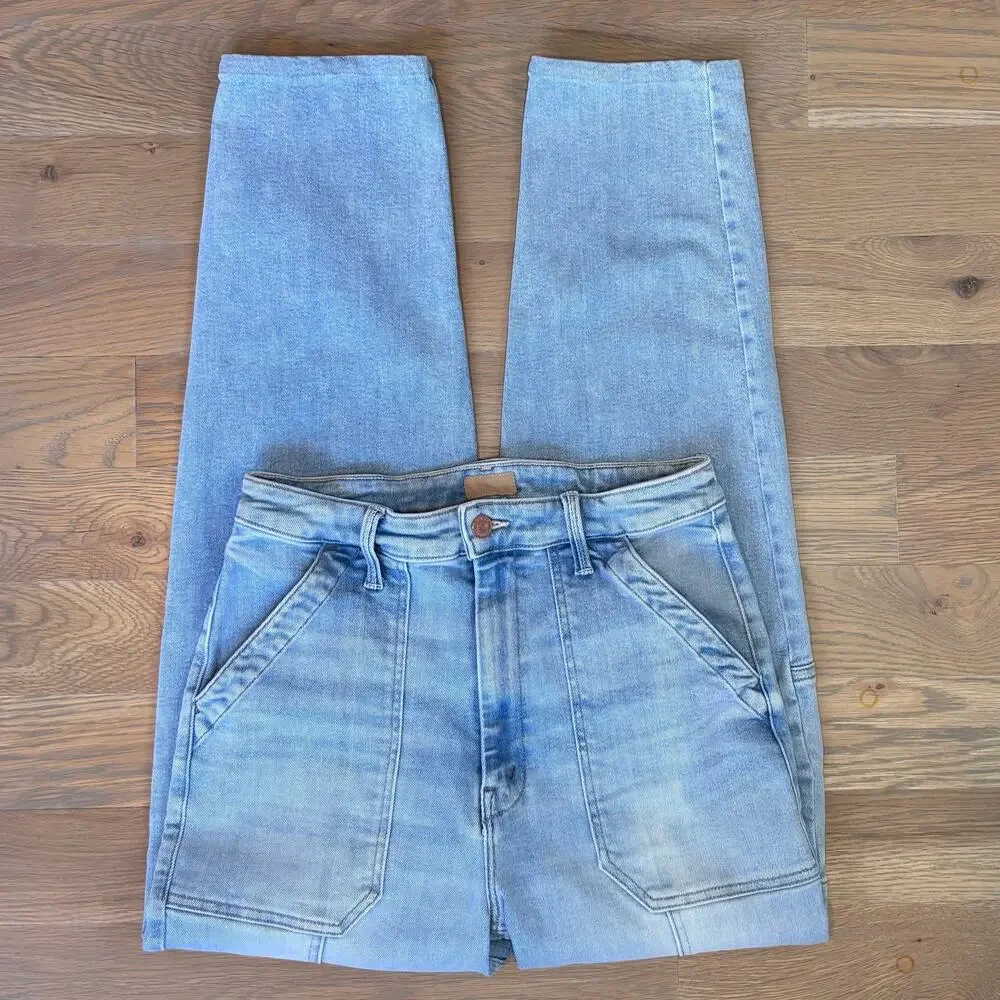 Mother Private Double Pocket Skimp Cargo Jeans Light Wash Stretch Womens Size 28